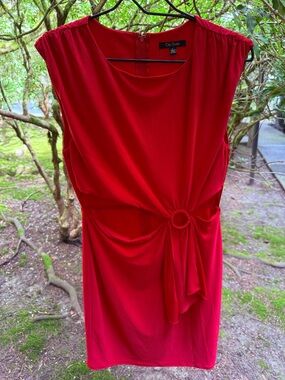 City Studio Red Sleeveless Ring-Tie Midi Dress